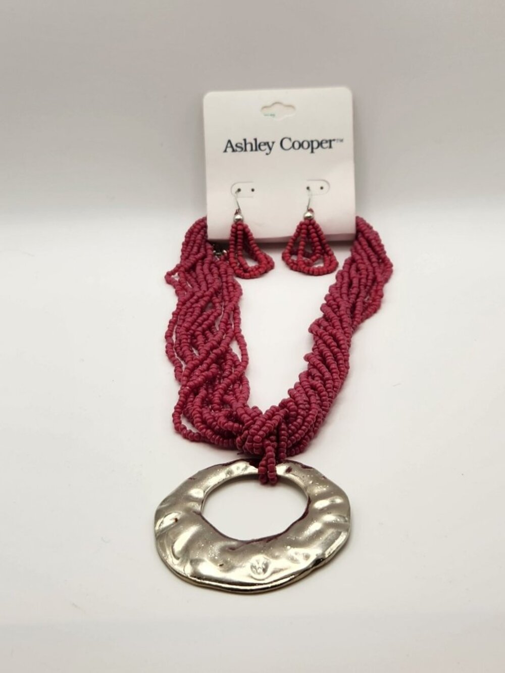 Ashley Cooper necklace & earring set pink silver tone NWT